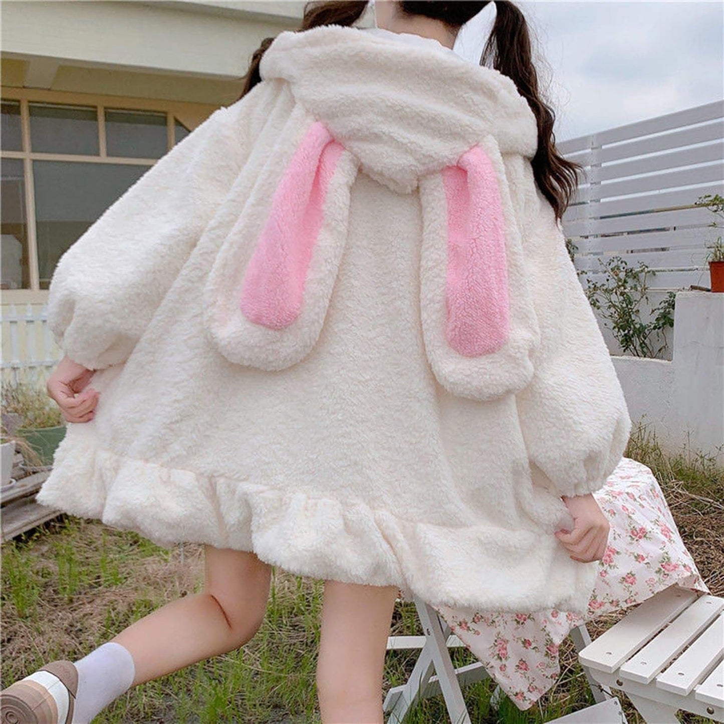 Women Cute Bunny Ear Long Sleeve Fuzzy Fluffy Rabbit Tops Sweatshirt Hoodie Jacket Coats