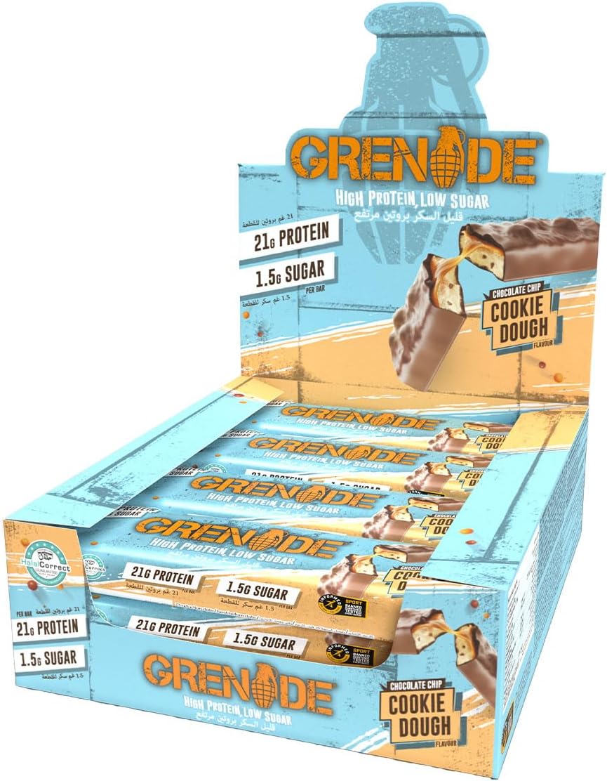 Grenade High Protein, Low Sugar Bar - Chocolate Chip Salted Caramel, 12 x 60 g