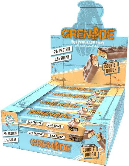 Grenade High Protein, Low Sugar Bar - Chocolate Chip Salted Caramel, 12 x 60 g