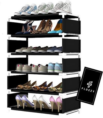 FLOEZY 6-Layer Shoe Rack Organizer, Standing Shoe Racks, Metal Stackable Shoe Shelf Storage, Space-Saving Expandable & Adjustable Shoe Tower for Home, Room, Hallway, Closet & More (Grey)