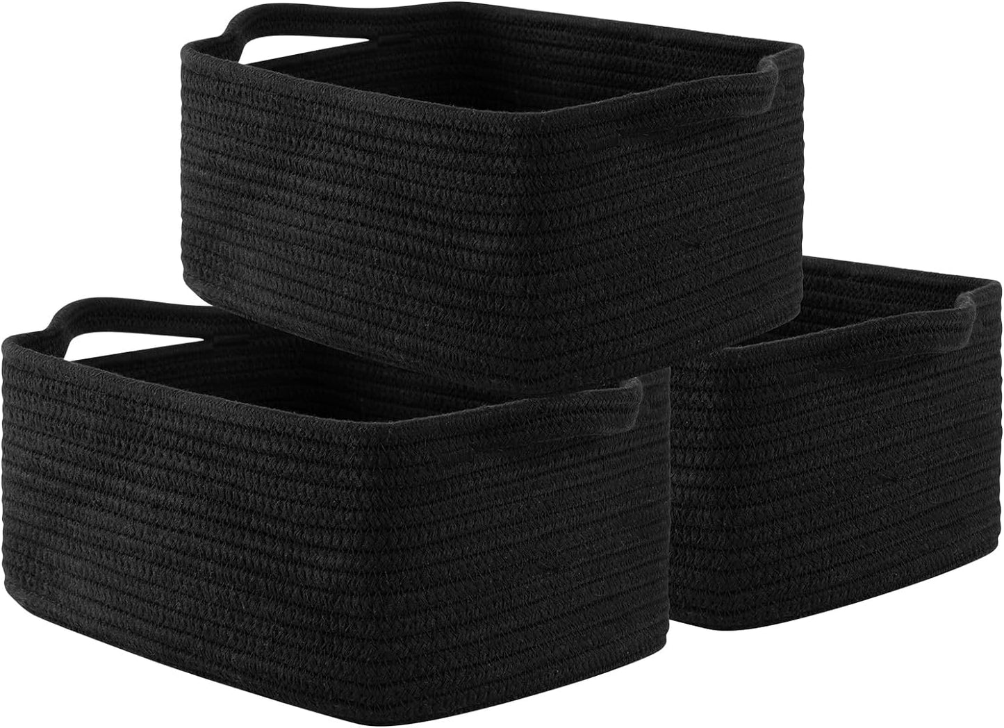 OIAHOMY Cotton Rope Baskets, Woven Baskets for Storage, Nursery Storage Baskets, Rectangle Storage Basket with Handles, Storage Baskets for Shelves, Pack of 3, Brown Variegated