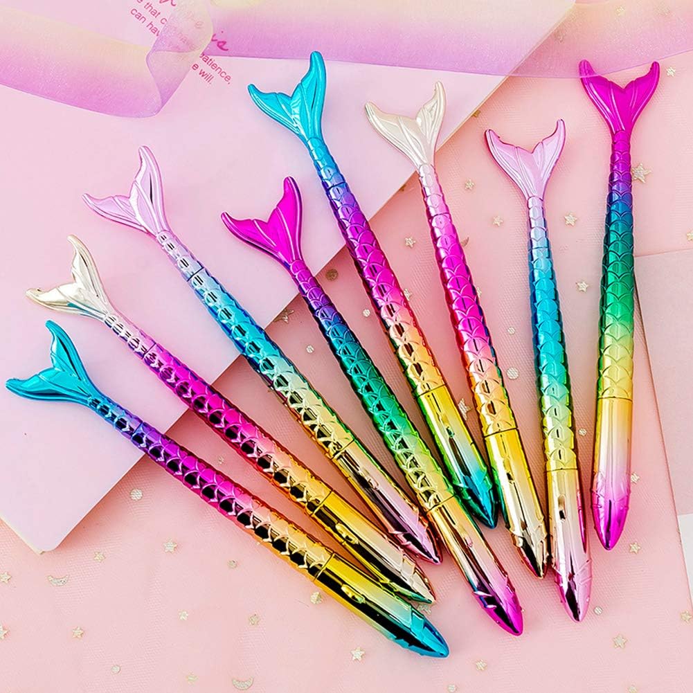 Abgream Pack of 24 Mermaid Pens - Creative Liquid Gel Ink Rollerball Pen for School Home Office Stationery Store Kids Girls Women Coworkers Gift, Party Supplies (0.5mm Black Gel Ink Pen)