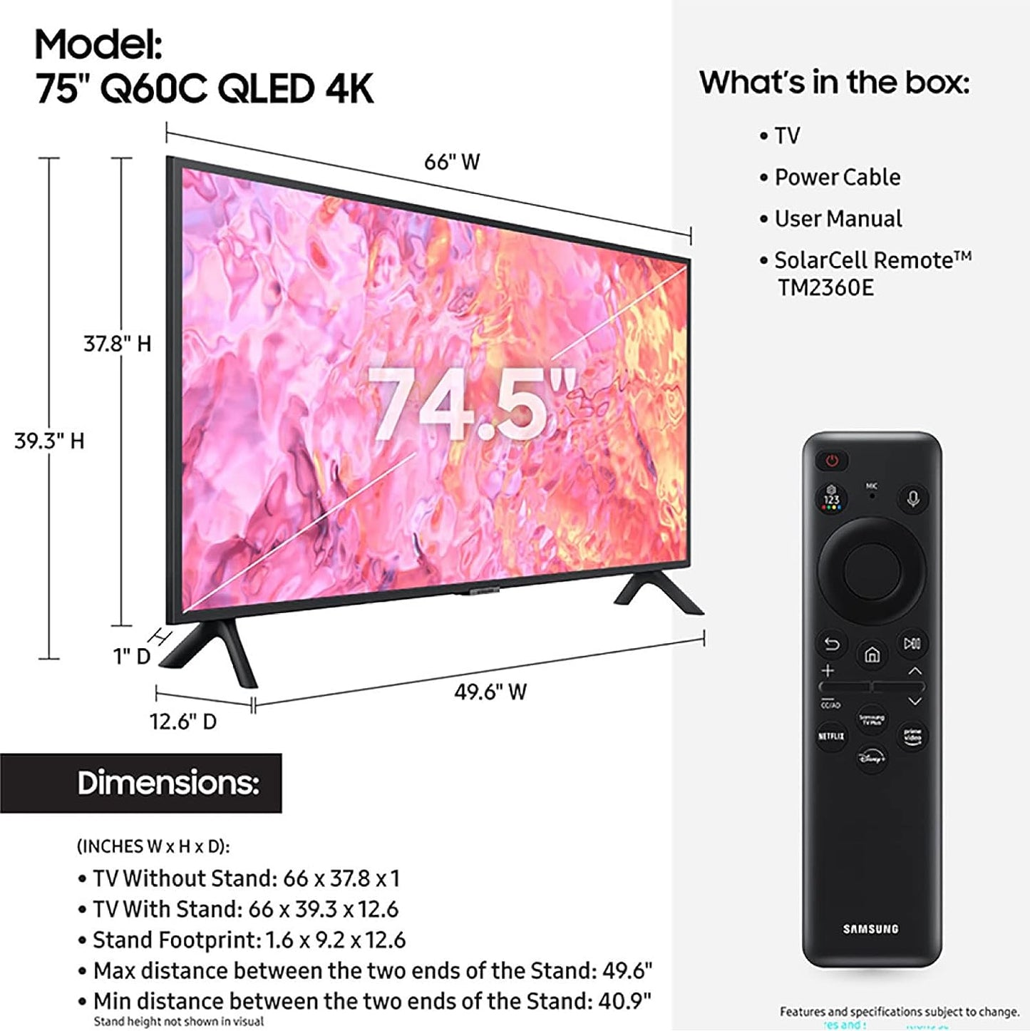 Samsung Smart TV, QLED, 65 Inch Titan Gray, Quantum Processor 4K, Motion Enhancemnet, HDR10+, QA65Q70C - 2023 - International Version