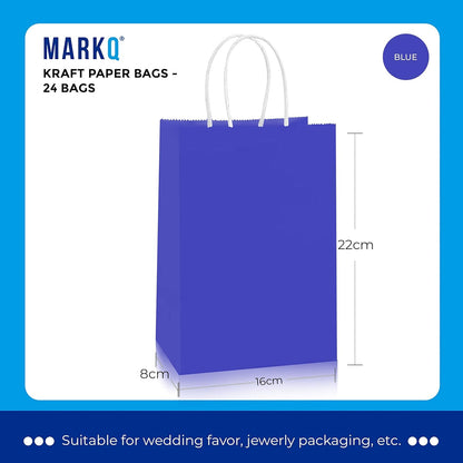 MARKQ 24 Bags Black Paper bags with handles 15 x 11 x 6 cm Small Gift bags for Birthday Party Favors, Weddings, Retail, Shopping, Bridal Shower