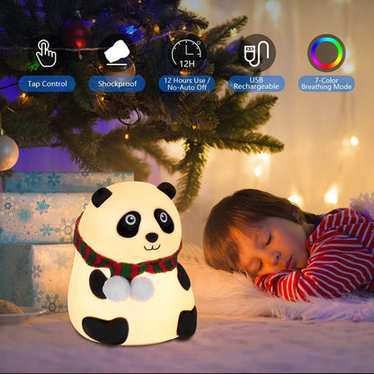 Night Light for Kids, 7-Color Silicone Big Eyes Panda Nursery Lights, USB Rechargeable LED Lamp for Kids, Baby, Children, Bedrooms