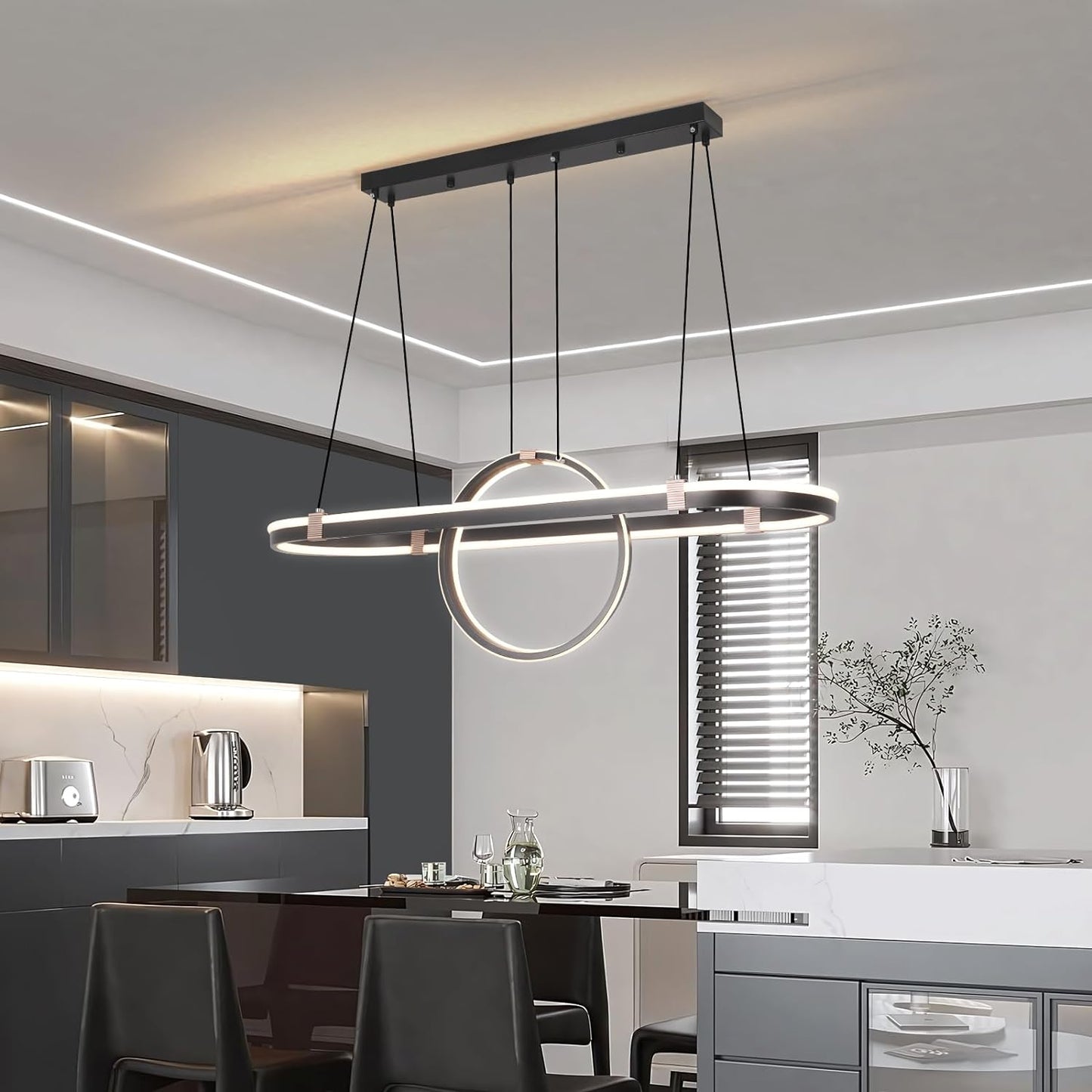 YATAI Modern LED Chandelier Dining Room, Black Creative Chandelier Light for Kitchen Island Table, Dining Table, Adjustable Color Temperature and High Chandelier Lamp(187W)