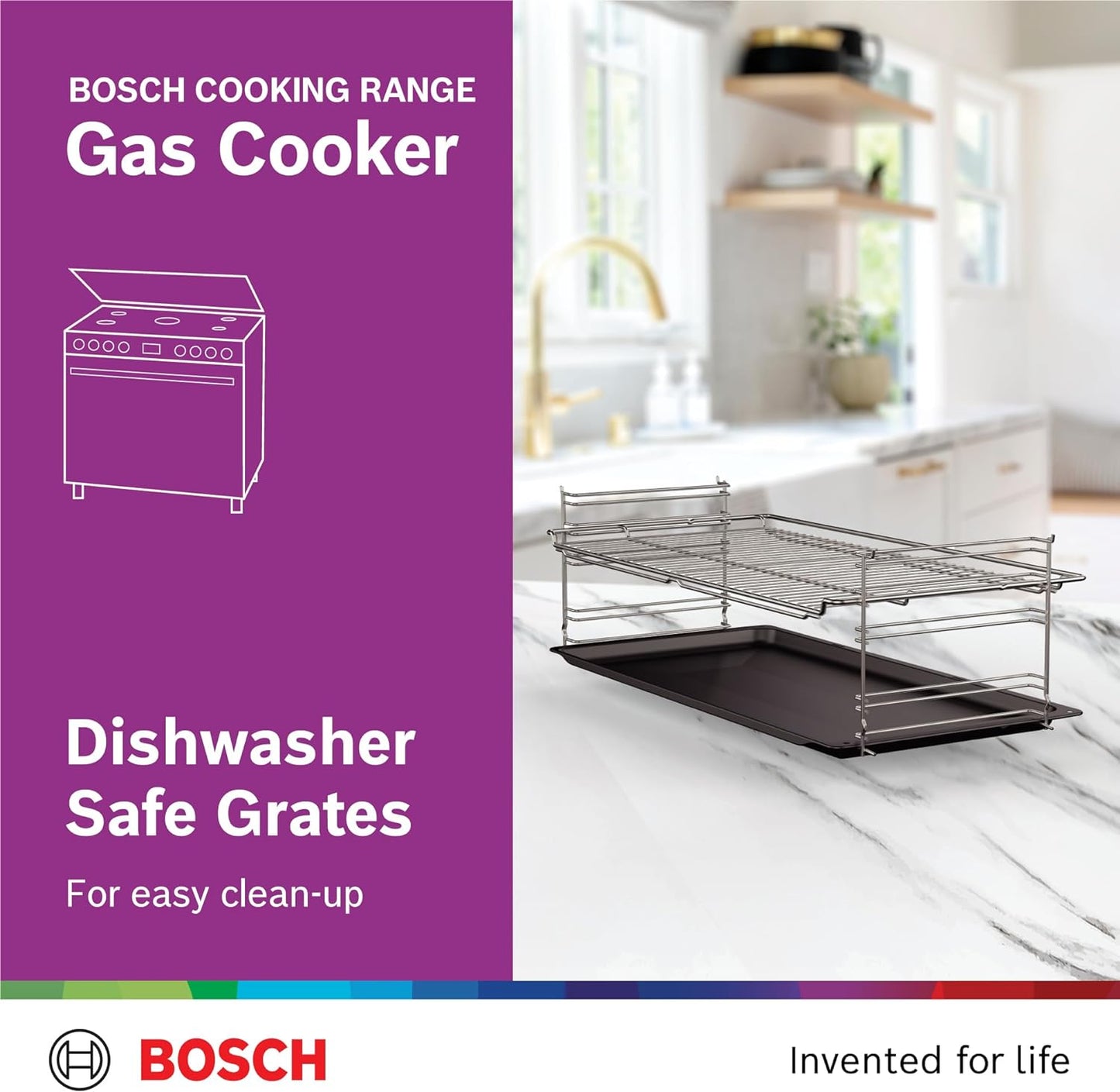 Bosch Free Standing Cooker, Gas Cooker 90cm, 147L, Gas Range Cooker, German Engineering Cooking Range HGW3ASQ50M