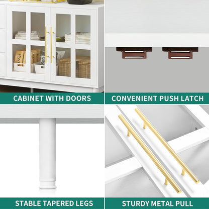 YITAHOME 55'' Sideboard Buffet Cabinet with Storage, Modern Coffee Bar Storage Cabinet with LED Light, 3 Drawers & 2 Acrylic Glass Doors, Wood Buffet Table for Kitchen, Living Room, White