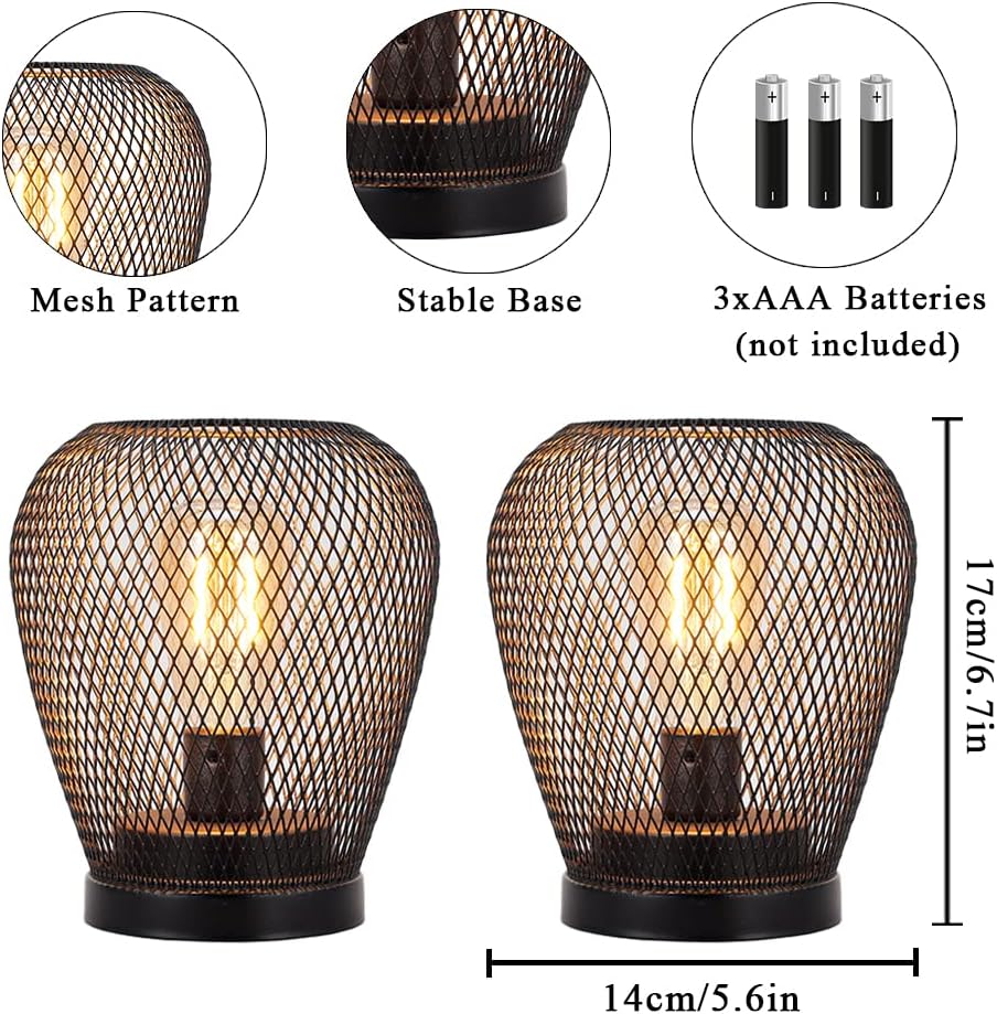 JHY DESIGN Set of 2 Metal Cage LED Lantern Battery Powered Cordless Accent Light with LED Great for Weddings Parties Patio Events for Indoors Outdoors