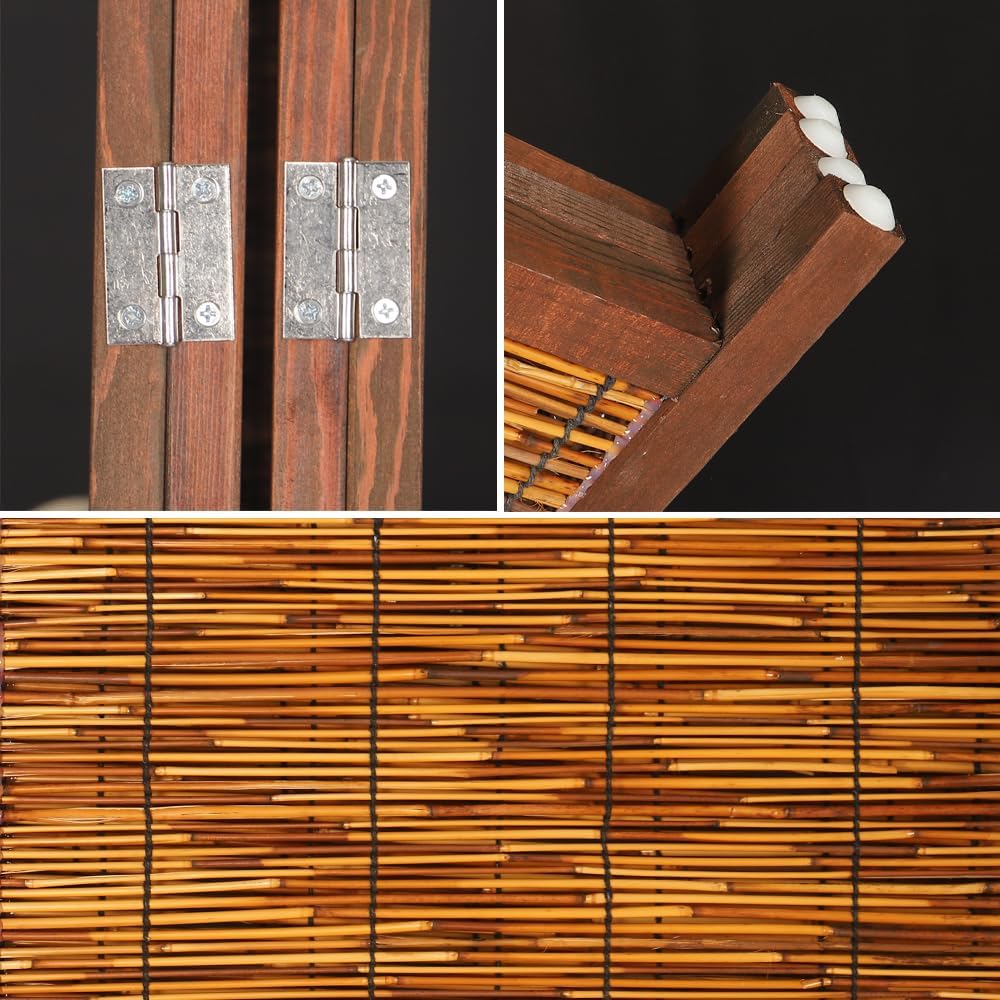 YATAI Wooden Room Dividers and Folding Privacy Screens 4 Panel Foldable Portable Rattan Room Separating Divider,Handwork Wood Mesh Woven Design Room Divider Room Partition Wall Screen.HY2304008