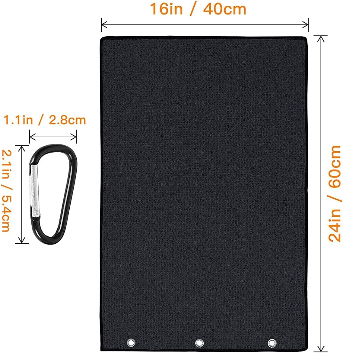 Tri-fold Golf Towel | Premium Microfiber Fabric | Waffle Pattern | Heavy Duty Carabiner Clip