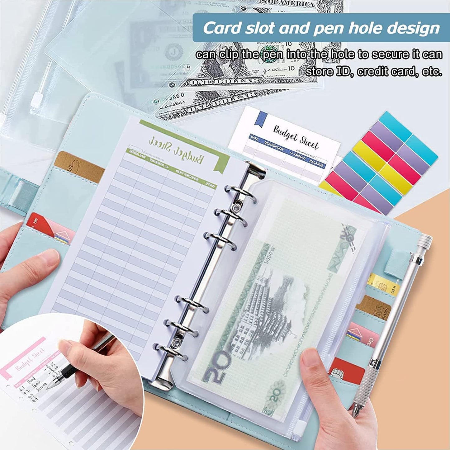 MATHARAGO Budget Binder, Cash Envelopes for Budgeting, Money Organizer for Cash, 12Pcs Budget Binder with Cash Envelopes, Marble 6-Ring Money Saving Binder(Marble-Grey)