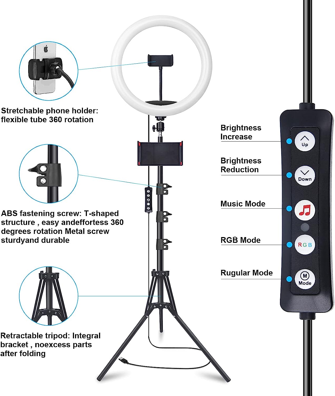 13" Selfie Ring Light with 63" Tripod Stand & 3 Phone Holder, LED Camera Ringlight with 48 RGB Colors Modes & Musical Rhythm Mode and 12 Brightness Dimmable for Makeup/Photography/Videos/Vlog/TikTok