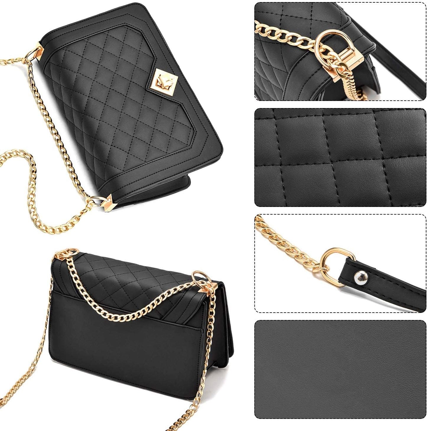 Crossbody Bags for Women, Fashion Shoulder Bag Purse, PU Leather Quilted Handbags with Gold Chain Strap, Suitable for Travel, Business, Shopping