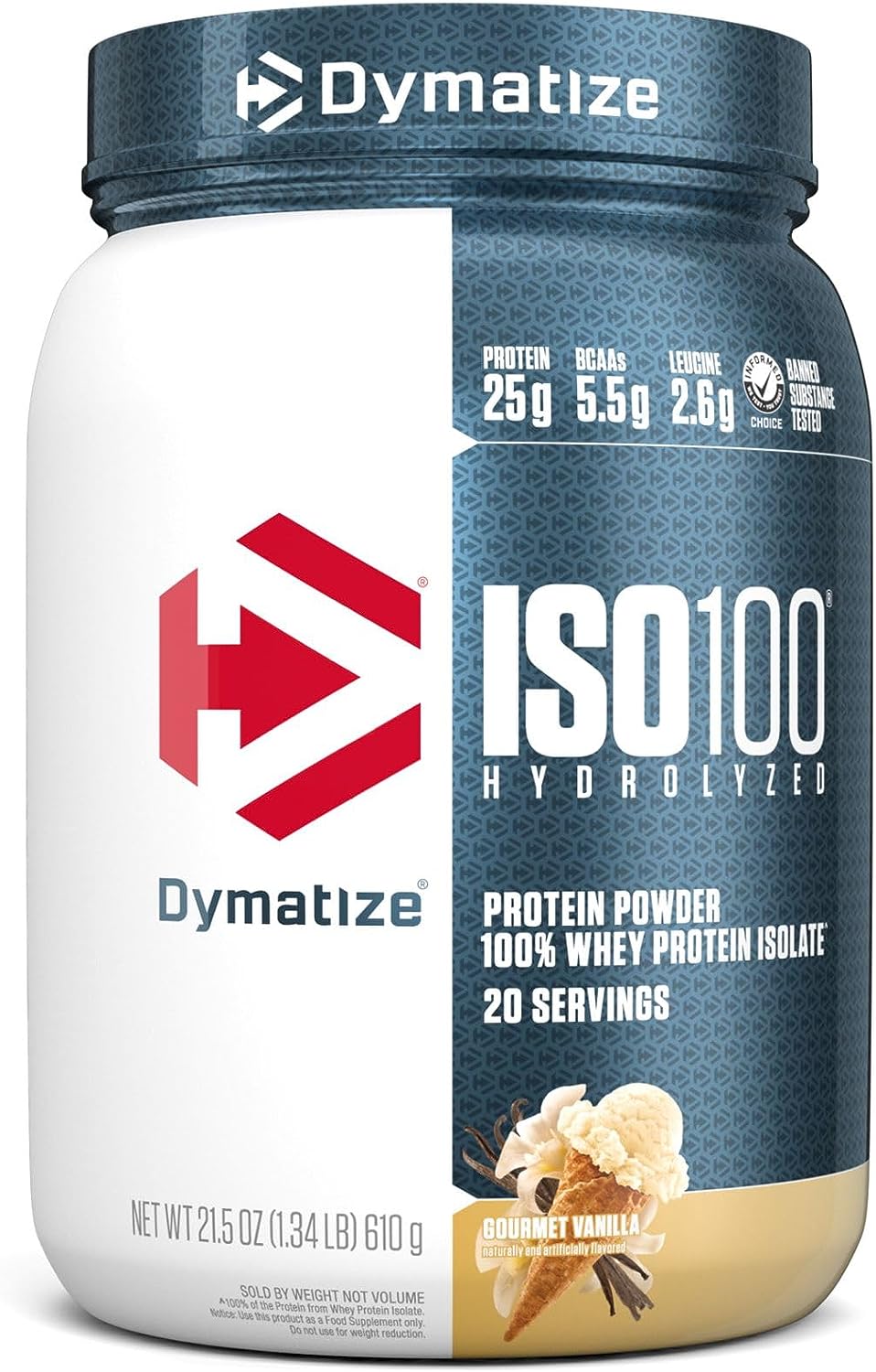 Dymatize ISO100 Hydrolyzed 100% Whey Isolate Protein Powder in Dunkin' Cappuccino Flavor, 25g Protein, 95mg Caffeine, 5.5g BCAAs, Gluten Free, Fast Absorbing, Easy Digesting, 21.5 Oz