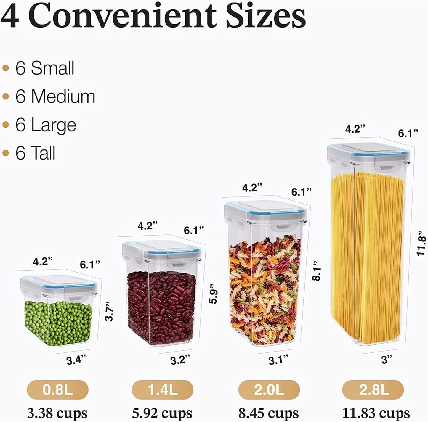 TYCOM Airtight Food Storage Containers - Wildone Cereal & Dry Food Storage Containers Set of 7 with Easy Locking Lids, for Kitchen Pantry Organization & Storage