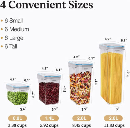 TYCOM Airtight Food Storage Containers - Wildone Cereal & Dry Food Storage Containers Set of 7 with Easy Locking Lids, for Kitchen Pantry Organization & Storage