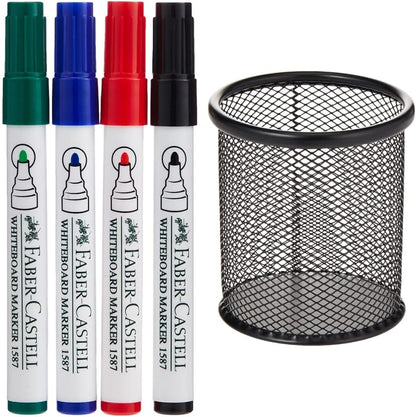 Faber-Castell Whiteboard Marker Bullet Set Of 4Pc + Duster, ASSORTED, 1587D