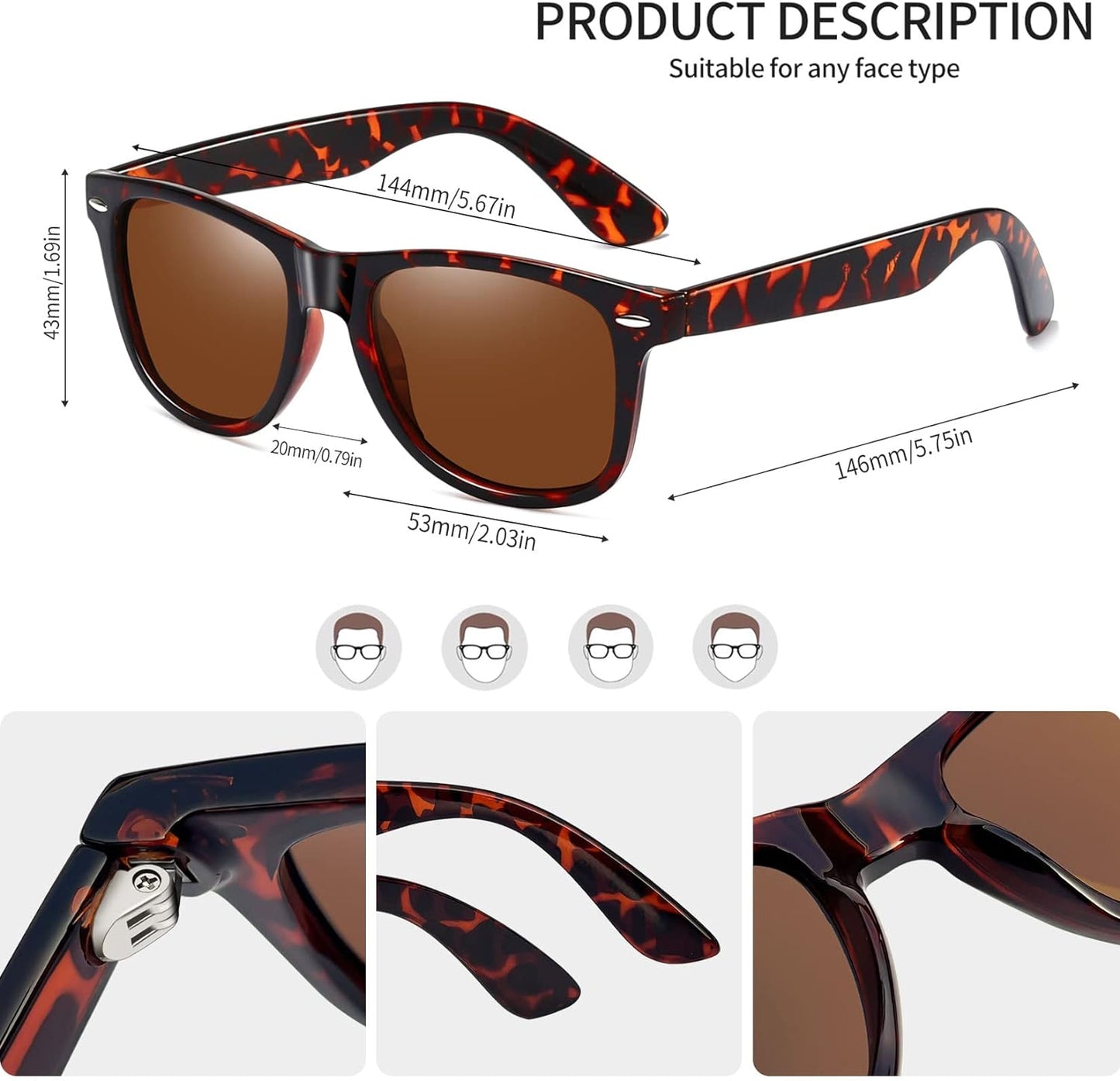 Joopin Polarized Sunglasses Men Women, Classic Square Sun Glasses 100% UV Protection Driving Fishing