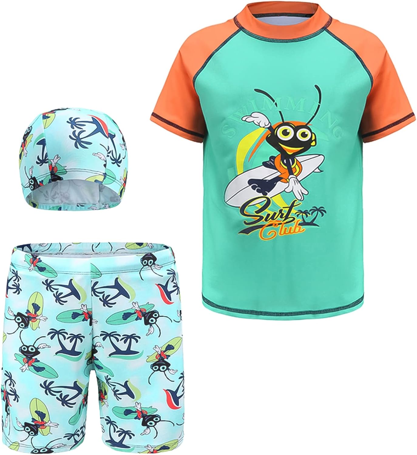 Maeau Boys Rash Guard Swimsuit UPF 50+ Swim Bathing Suit 3 Piece Sun Protection Swimwear Set