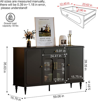 Sideboard Buffet Cabinet,Coffee Bar Cabinet with 4-Doors 1 Drawer,Accent Kitchen Storage Cabinet Console Table with Adjustable Shelves,Kitchen Cupboard for Living Room, Dining Room, Bedroom,Hallway