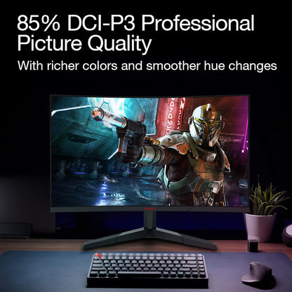 KOORUI 27E6QC QHD Curved 27 Inch Monitor, Fast VA Computer Gaming Monitor(2560 * 1440P, R1800, 144Hz, 1ms, DCI-P3 85%, DP+HDMI, Game Mode, Eye Protection, Rocker Button), Narrow Bezel on Three Sides