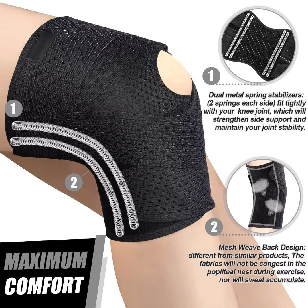 NEENCA Knee Brace for Knee Pain, Compression Knee Support with Air Mesh Fabric, Adjustable Knee Wrap with Side Stabilizers, Ultra-Soft Bandage for Sports, Running, Meniscus Tear, ACL, Arthritis Relief