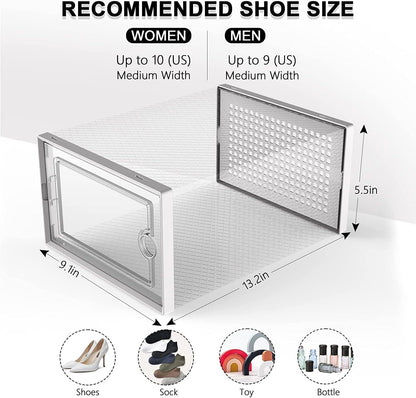 CAMLEO 12 Pack Shoe Storage Boxes, Clear Plastic Stackable Shoe Storage Boxes Shoe Organizer Storage Bins with Lids, Shoe Storage Containers For Entryway, Closet Floor, Drop Front