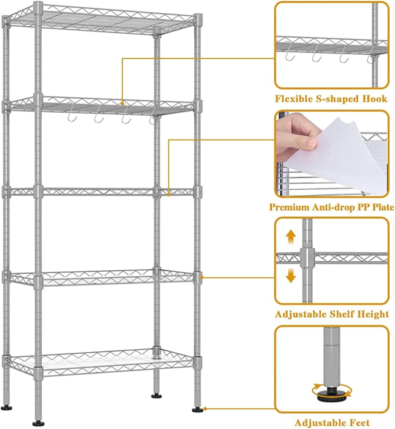 HEXAR® 4 TIER Metal Shelving Unit on Wheels, Adjustable Storage Racks and Shelf, Heavy Duty Rolling Metal Shelves for Laundry Bathroom Kitchen Garage Pantry Organization Bakers Rack