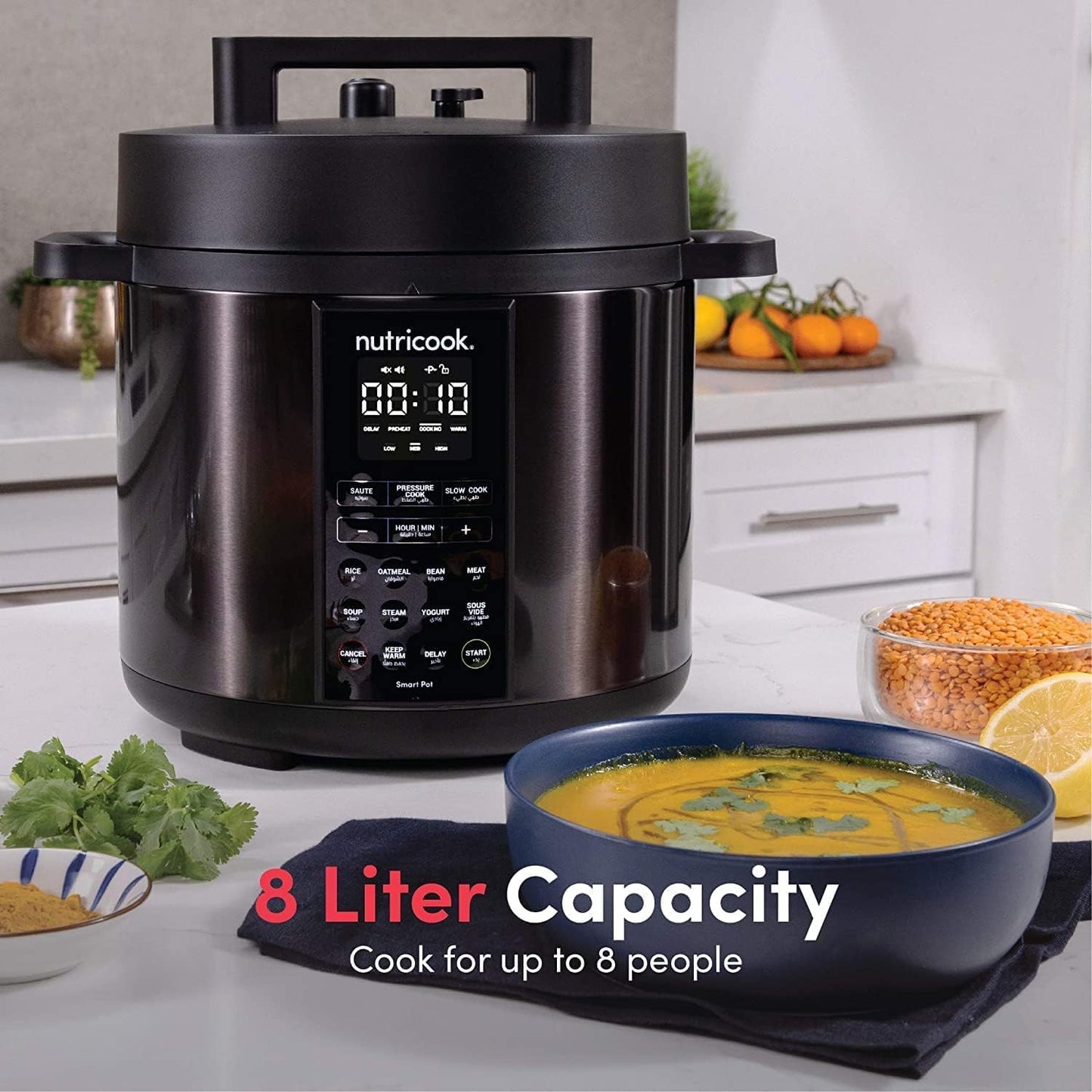 Nutricook Smart Pot 2, 8 Liters, 9 In 1 Electric Pressure Cooker, Slow Cooker, Rice Cooker, Steamer, Sauté Pot, Yogurt Maker & More, 12 Smart Programs With New Smart Lid, 2 Years Warranty