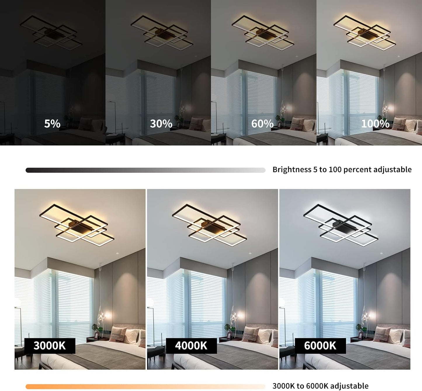 Jaycomey Dimmable Square LED Ceiling Lights, Ceiling Modern Light Acrylic Flush Mount Ceiling Lamps with Remote Control, 50W Black Ceiling Light Fixture for Living Dining Room Bedroom Kitchen