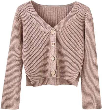 Fankle Sale Women's Button Down V Neck Long Sleeve Cropped Soft Sweater Knit Cardigan Coat