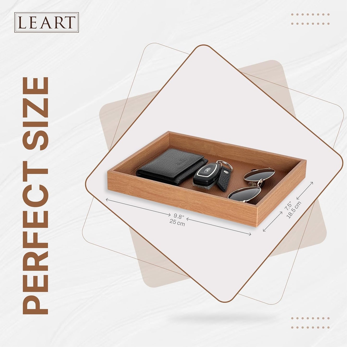 LEART Valet Tray for Men & Women – Leather Tray Organizer | Bedside, Nightstand, Office Desk Organizer Tray | Catchall Tray (Black)