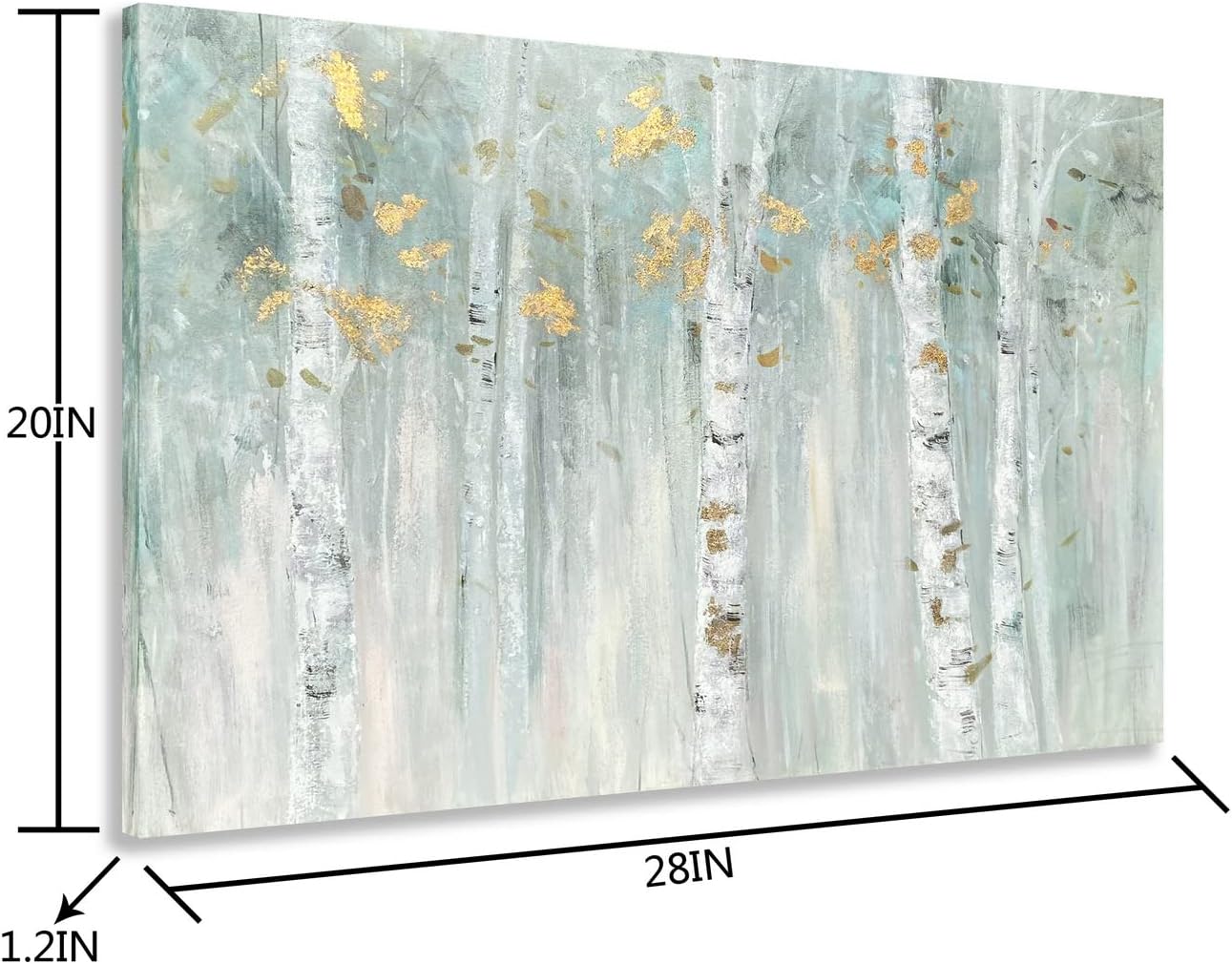 Yihui Arts Abstract Landscape Canvas Art Hand Painted 3D Tree Paintings with Gold Foil for Wall Decor Modern Artwork Pictures Living Room Bedroom Decoration