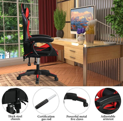 SKY-TOUCH Gaming Chair，Adjustable Computer Chair Pc Office Pu Leather High Back, Ergonomic design Lumbar Support,Comfortable Armrest Headrest，Red