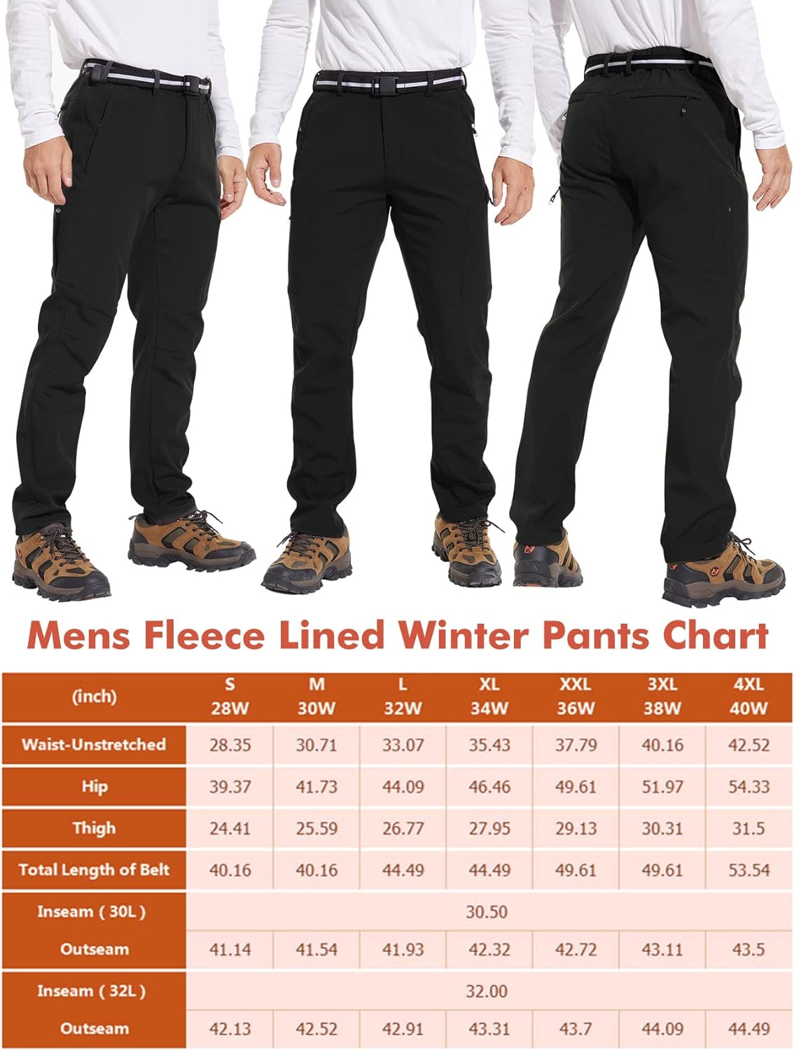 NOUKOW Men's Outdoor Hiking Pants Quick Dry Lightweight Waterproof Work Pants for Men Stretch 6 Zip Pockets and Belt