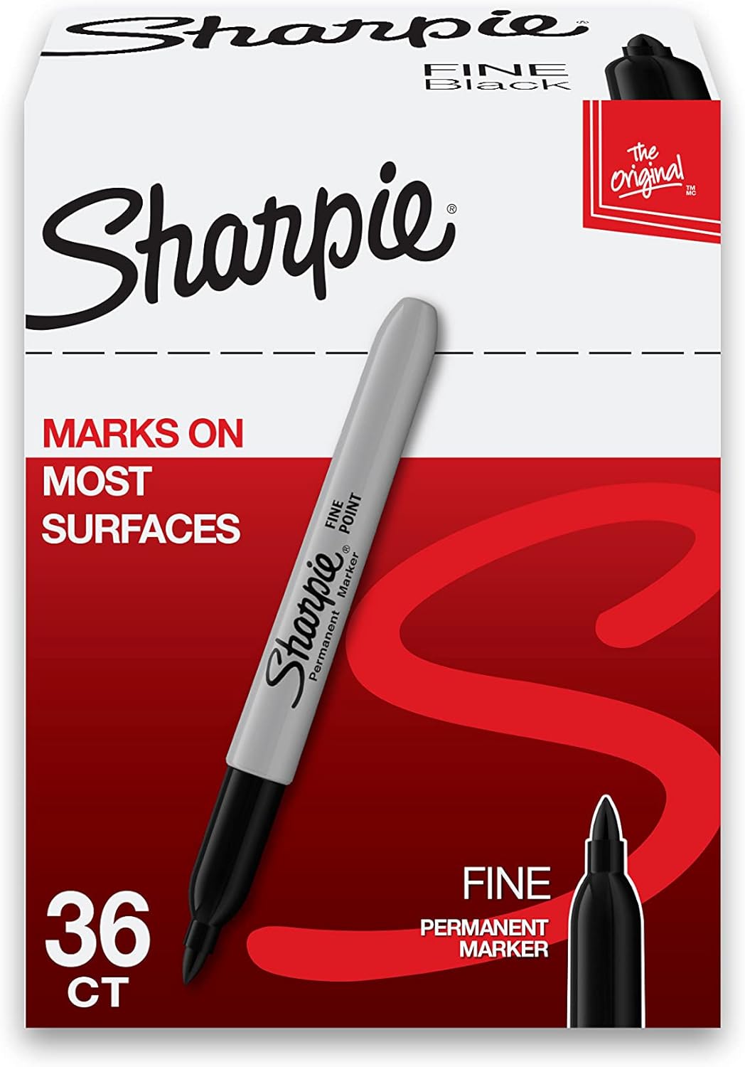 Sharpie Permanent Marker, Fine Point, Black, Pack of 3