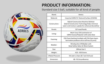 AEROCS Soccer Ball World Cup Football Size 5, Machine Stitched, Best Indoor/Outdoor Football, for Soccer Players and Football Fans