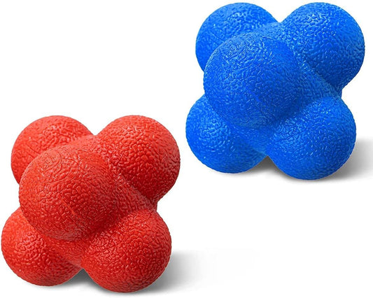 Hexagonal Reaction Ball, KASTWAVE High Density Rubber Reaction Bounce Balls for Coordination Agility Speed Reflex Training (2 Pack Blue and Red)