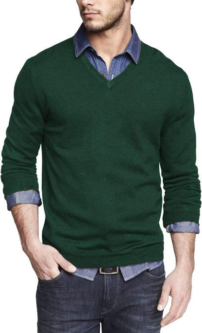 Coofandy Men Casual V Neck Sweater Ribbed Knit Slim Fit Long Sleeve Pullover Top