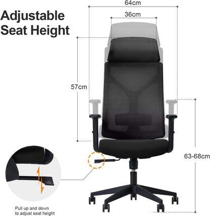 Daqian Home Executive Office Chair Ergonomic Computer Chair Wide Seat With Large Headrest, Modern Desk Chair Lumbar Support, Adjustable Armrests Mesh Chair