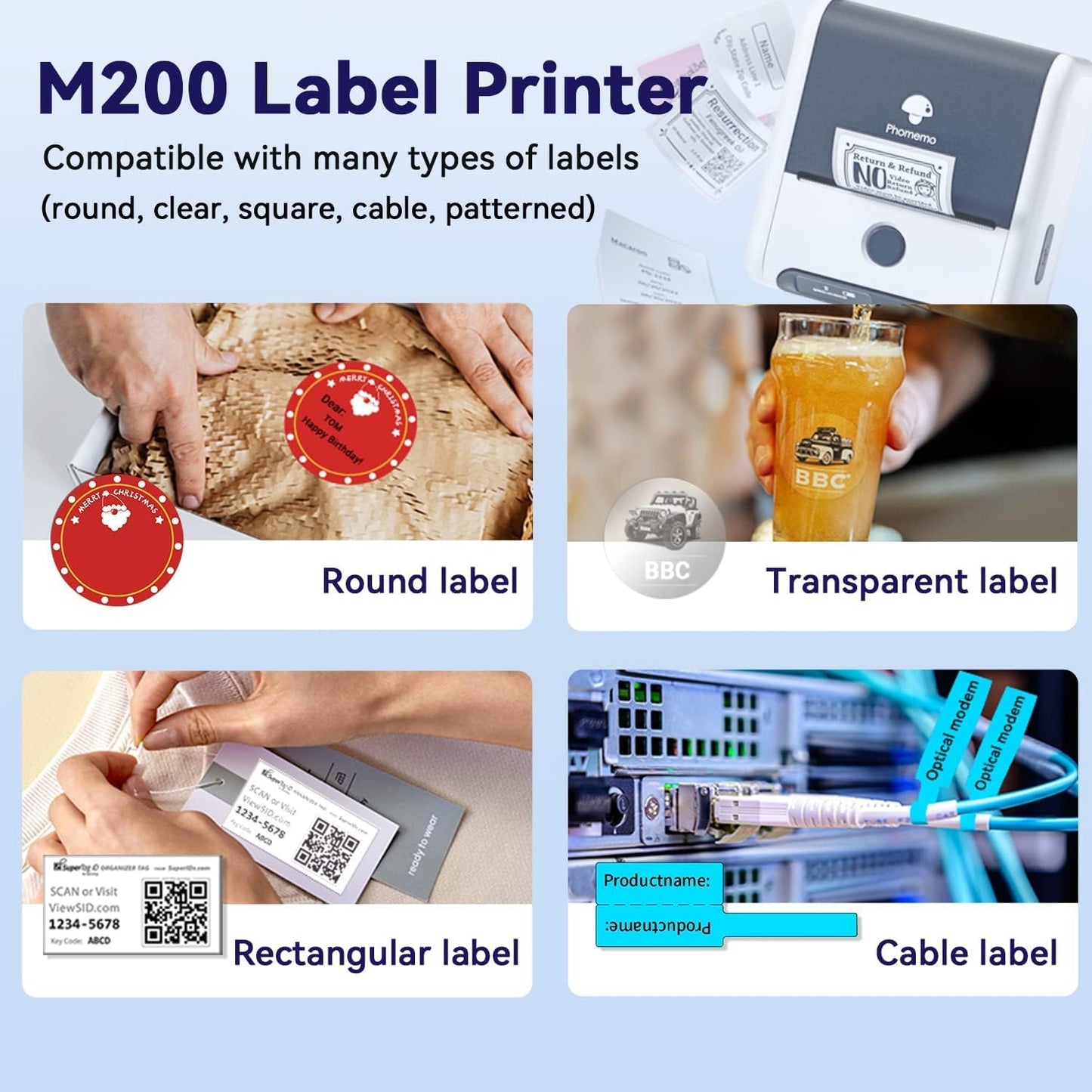 Phomemo Label Maker Machine - Phomemo M110 Portable Bluetooth Thermal Label Printer. Sticker Maker, Barcode Printer for Clothing, Jewelry, Retail, Mailing,support Arabic and English,For iOS & Android