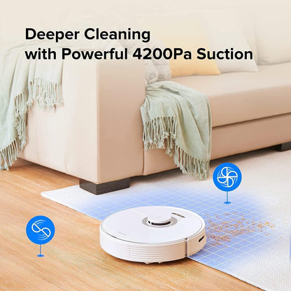 Roborock Q7Max+Robot Vacuum Cleaner, Hands-Free Cleaning for up to 7 Weeks, Robotic Vacuum with APP-Controlled Mopping, 4200Pa Suction, No-Mop&No-Go Zones, 180mins Runtime, Works with Alexa(White)