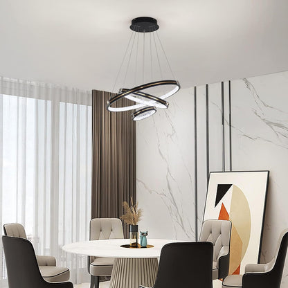 Garwarm Modern LED Pendant Light, 3 Rings Dimmable Contemporary Chandelier, 76W Acrylic Black Circular Hanging Lighting Fixture for Living Dining Room Entryway Foyer Staircase(Φ7.87+15.74"+23.62")