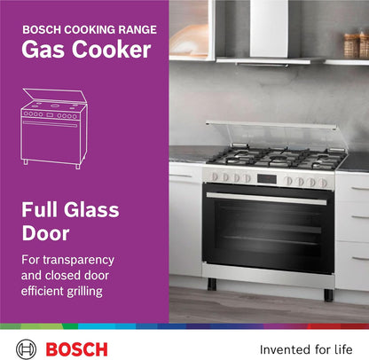 Bosch Free Standing Cooker, Gas Cooker 90cm, 147L, Gas Range Cooker, German Engineering Cooking Range HGW3ASQ50M