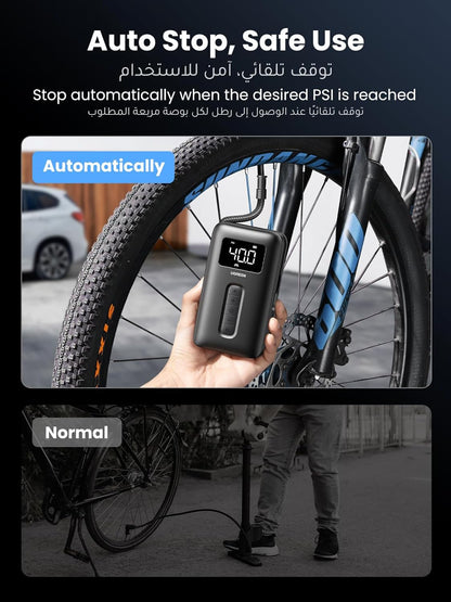 UGREEN Portable Air Compressor【2023 Upgrade Long Battery Life】Digital Tire Pressure Detection Air Pump Tyre Inflator with LED Light (Max 150 PSI) Auto Shut Off Electric Pump for Car, Bike, Ball, etc