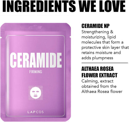 LAPCOS Ceramide Sheet Mask, Daily Moisturizing Face Mask, Hydrates & Plumps Skin, Korean Beauty Favorite 5-Pack