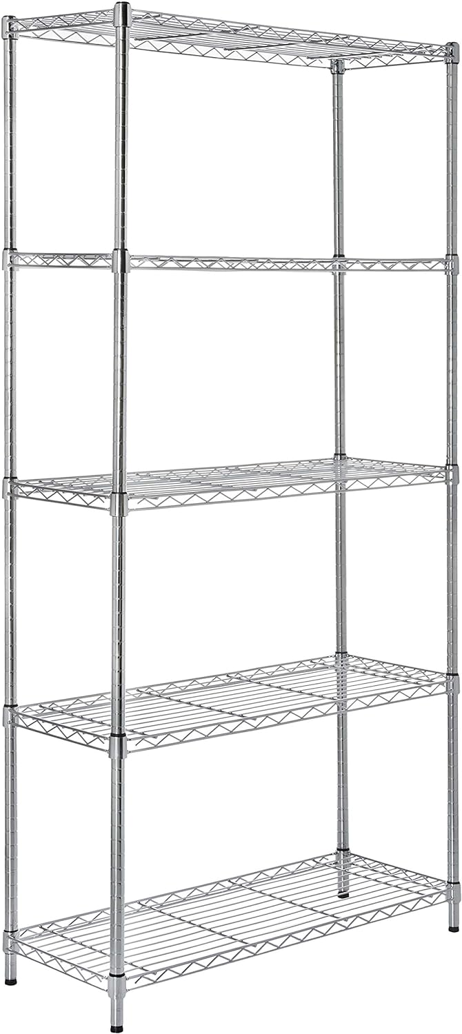 Amazon Basics 5-Shelf Adjustable, Heavy Duty Storage Shelving Unit (158.5 kgs loading capacity per shelf), Steel Organizer Wire Rack, Black (91.4 x 35.5 x 182.8 cm)