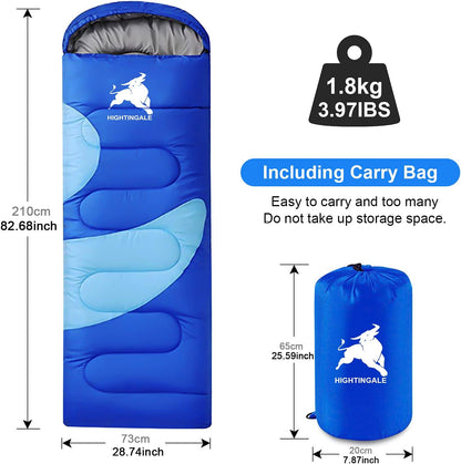 Stitchable Envelope Sleeping Bag with Compression Sack, 4 Season Waterproof Indoor & Outdoor Use for Kids, Teens & Adults for Hiking, Traveling, Backpacking and Camping