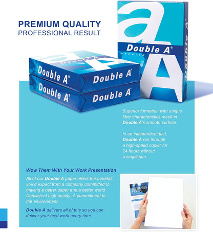 Double A - Printer Copy Paper, Size A4, GSM 80, 500 Pages Ream - White